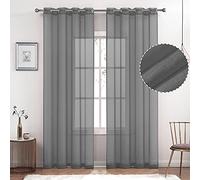 July Joy Semi Linen Look Sheer Curtains for Bedroom, Living Room Grommet Light Filtering Solid Voile Window Curtains, Set of 2 panels (52 x 72 inch, Grey)