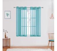 July Joy Teal Semi Linen Look Sheer Curtains for Bedroom, Living Room Grommet Light Filtering Solid Voile Window Curtains, Set of 2 Panels, 42 x 45 inch