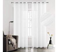 July Joy White Semi Linen Look Sheer Curtains for Bedroom, Living Room Grommet Light Filtering Solid Voile Window Curtains, Set of 2 Panels, 52 x 84 inch