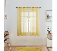 July Joy Yellow Semi Linen Look Sheer Curtains for Bedroom, Living Room Grommet Light Filtering Solid Voile Window Curtains, Set of 2 Panels, 42 x 45 inch