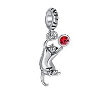 July Red Birthstones Ginger Tabby Cat Dangle Charm fits Pandora Charms Bracelets Gift Cats Lovers Grandma Women Birthday Christmas