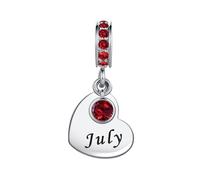 July Red Cubic Zirconia Birthstone Heart Dangle Charm Compatible with Pandora Charms Bracelets