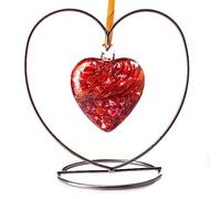July Ruby 8cm Birthstone Glass Heart with Heart Stand