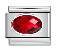 July Ruby Red Smooth Oval Month Birth Year Birthday Stone Anniversary Birthstone Crystal Silver Italian 9mm Link Stainless Steel Bracelet Charm Compatible With Nomination