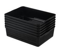 Julyeen 6 Packs Plastic Storage Tray Basket, A4 Office Paper Shallow Basket, Rectangular, Black