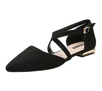 Julymens D'Orsay Women's Mary Janes Pointed Toe Cross Ankle Strap Ballet Flats, black, 8 UK