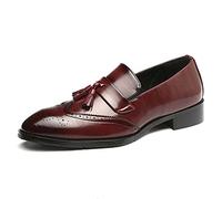 Julymens Men's Handsome Slip-on Tassel Brogues Faux Leather Dress Shoes SH026 Burgundy-42-UK8