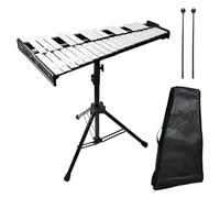 Julymoda 32 Note Glockenspiel Xylophone Bell Kit, Percussion Instruments for Music Teaching with Adjustable Stand, Mallets and Carrying Bag, Professional Xylophone Bell for Adults & Students(black)