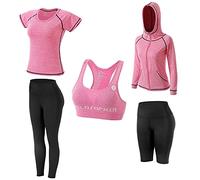 JULY'S SONG Women Workout Clothes Upgraded 5 Piece Yoga Suit Sportsuits Running Jogging Gym Workout Outfit Women's Activewear Sets Sports Exercise Fitness Clothing
