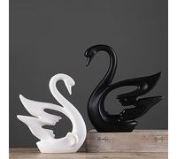 Julyue 2Pcs Ceramic Swan Statue Black White Swan Sculpture Decor Small Couple Swan Table Decorations Modern Swan Figurines Ornament for Home Bedroom Office Shelf Wedding