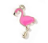 Julz Beads 10 Pink Flamingo Charms Animal Bird Pendants Gold Tone 28mm x 18mm J92451C