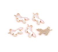 Julz Beads 10 Unicorn Charms - Mystical Pony - Pink & White on Gold Tone - 22mm - J102844G