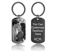 Jumaple Personalised Keyring Photo Custom Keyring Personalised Photo KeyRing Double-Sided Keychain Perfect As A Gift for Men Boyfriends Fathers On Valentines Day Christmas (Engraving Picture- Black)