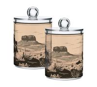 JUMBEAR 2Pack North American Desert Cowboy Transparent Acrylic Cotton Pad Holder Qtip Apothecary Jar Plastic Cotton Balls Holder Cotton Swab Ball Pad Holder Cosmetic Storage Boxes