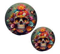 JUMBEAR 2Pcs Beautiful Flower Skull and Bird Trivets for Hot Pots and Pans and Pot Holders-Cotton Rope Round Mats, Hot Pads for Kitchens,Coasters,Placemats, Spoon Rest for Cooking and Baking