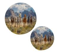 JUMBEAR 2PCS Beautiful Running Horses Trivets for Hot Pots and Pans and Pot Holders- Cotton Rope Round Mats, Hot Pads for Kitchens, Coasters, Placemats, Spoon Rest for Cooking and Baking