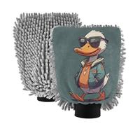 JUMBEAR 2PCS Car Wash Mitts,Cute Cartoon Duck Wearing Sunglasses Super Absorbent & Scratch-Free Wash Mitt Gloves Microfibre Cloth for Car & Household Cleaning-L