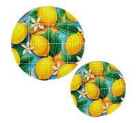 JUMBEAR 2Pcs Fresh Yellow Lemon Trivets for Hot Pots and Pans and Pot Holders-Cotton Rope Round Mats, Hot Pads for Kitchens,Coasters,Placemats, Spoon Rest for Cooking and Baking