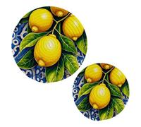 JUMBEAR 2Pcs Fresh Yellow Lemon Trivets for Hot Pots and Pans and Pot Holders-Cotton Rope Round Mats, Hot Pads for Kitchens,Coasters,Placemats, Spoon Rest for Cooking and Baking