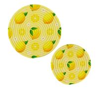 JUMBEAR 2Pcs Fresh Yellow Lemon Trivets for Hot Pots and Pans and Pot Holders-Cotton Rope Round Mats, Hot Pads for Kitchens,Coasters,Placemats, Spoon Rest for Cooking and Baking