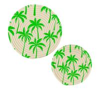 JUMBEAR 2Pcs Green Palm Trees Trivets for Hot Pots and Pans and Pot Holders-Cotton Rope Round Mats, Hot Pads for Kitchens,Coasters,Placemats, Spoon Rest for Cooking and Baking