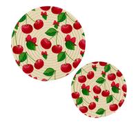 JUMBEAR 2Pcs Red Cherries with Green Leaves Trivets for Hot Pots and Pans and Pot Holders-Cotton Rope Round Mats, Hot Pads for Kitchens,Coasters,Placemats, Spoon Rest for Cooking and Baking