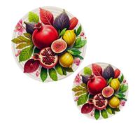 JUMBEAR 2Pcs Red Pomegranate and Lemon Trivets for Hot Pots and Pans and Pot Holders-Cotton Rope Round Mats, Hot Pads for Kitchens,Coasters,Placemats, Spoon Rest for Cooking and Baking