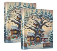 JUMBEAR 3 Ring Binder for Letter Size(11" x 8.5") Paper,Christmas Snow House Round Ring Binder Organizer with Clipboard,Clipboard Binder for School and Office Supplies 2Pcs