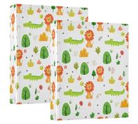 JUMBEAR 3 Ring Binder for Letter Size(11" x 8.5") Paper,Cute Lions and Crocodiles Round Ring Binder Organizer with Clipboard,Clipboard Binder for School and Office Supplies 2Pcs