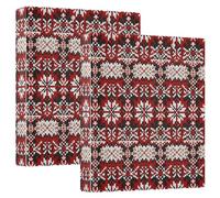 JUMBEAR 3 Ring Binder for Letter Size(11" x 8.5") Paper,Red Christmas Snowflake Knitted Pattern Round Ring Binder Organizer with Clipboard,Clipboard Binder for School and Office Supplies 2Pcs