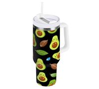 JUMBEAR 40oz Cute Green Avocado Tumbler with Handle and Straw Lid,Insulated Reusable Stainless Steel Water Bottle Travel Mug Iced Coffee Cup