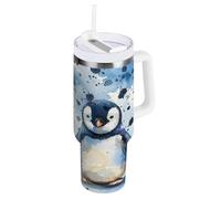 JUMBEAR 40oz Mischievous Penguin Tumbler with Handle and Straw Lid,Insulated Reusable Stainless Steel Water Bottle Travel Mug Iced Coffee Cup