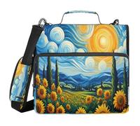 JUMBEAR A Vibrant Sunflower Field Zipper Binder with Shoulder Strap- 1.5 Inch O-Rings -Expanding File Folder - Multiple Pockets - 600 Sheet Capacity