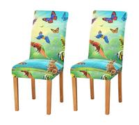 JUMBEAR Active Animals Chair Covers for Dining Room 4PCS,Stretch Chair Slipcovers Removable Washable Kitchen Chair Cover Decorative Seat Protector