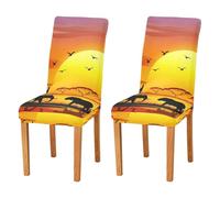 JUMBEAR African Animals under The Sunset Chair Covers for Dining Room 2PCS,Stretch Chair Slipcovers Removable Washable Kitchen Chair Cover Decorative Seat Protector
