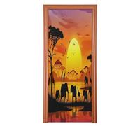 JUMBEAR African Animals under The Sunset Door Cover,Front Door Cover,Christmas Door Deco for Xmas Party Home Front Door 82×205cm