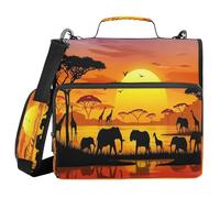 JUMBEAR African Animals Under The Sunset Zipper Binder with Shoulder Strap- 1.5 Inch O-Rings -Expanding File Folder - Multiple Pockets - 600 Sheet Capacity