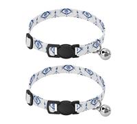 JUMBEAR Beautiful Blue Tribe Eye Dog Collar With Bell 2-Pack,Soft Adjustable Puppy Collar Pet Collars for Small Medium Dogs and Cats