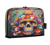 JUMBEAR Beautiful Flower Skull and Bird Pencil Case,Large Capacity Pen Case Bag Pouch Holder Stationery Desk Organizer Cosmetic Bag with Zipper for School Office Travel