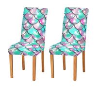 JUMBEAR Beautiful Mermaid Scales Chair Covers for Dining Room 4PCS,Stretch Chair Slipcovers Removable Washable Kitchen Chair Cover Decorative Seat Protector