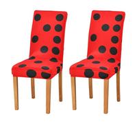 JUMBEAR Black Polka Dot Red Background Chair Covers for Dining Room 2PCS,Stretch Chair Slipcovers Removable Washable Kitchen Chair Cover Decorative Seat Protector