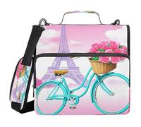 JUMBEAR Blue Bicycle with Flowers Zipper Binder with Shoulder Strap- 1.5 Inch O-Rings -Expanding File Folder - Multiple Pockets - 600 Sheet Capacity