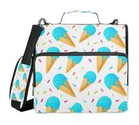 JUMBEAR Blue Ice Cream Zipper Binder with Shoulder Strap- 1.5 Inch O-Rings -Expanding File Folder - Multiple Pockets - 600 Sheet Capacity