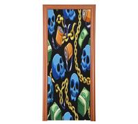 JUMBEAR Blue Skulls Door Cover,Front Door Cover,Christmas Door Deco for Xmas Party Home Front Door 91×253cm