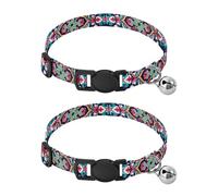 JUMBEAR Boho Mandala Dog Collar With Bell 2-Pack,Soft Adjustable Puppy Collar Pet Collars for Small Medium Dogs and Cats