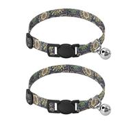 JUMBEAR Boho Mandala Dog Collar With Bell 2-Pack,Soft Adjustable Puppy Collar Pet Collars for Small Medium Dogs and Cats