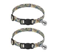 JUMBEAR Boho Mandala Dog Collar With Bell 2-Pack,Soft Adjustable Puppy Collar Pet Collars for Small Medium Dogs and Cats