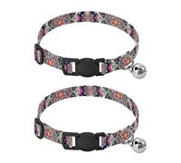 JUMBEAR Boho Mandala Dog Collar With Bell 2-Pack,Soft Adjustable Puppy Collar Pet Collars for Small Medium Dogs and Cats