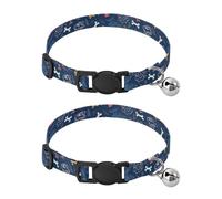 JUMBEAR Bones and Cat Paw Prints Dog Collar With Bell 2-Pack,Soft Adjustable Puppy Collar Pet Collars for Small Medium Dogs and Cats