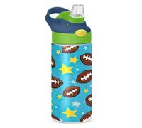 JUMBEAR Brown Rugby Kids Water Bottle 350ml,Insulated Sport Water Bottle With Straw Lid,Stainless Steel Water Flask for School Boys and Girls